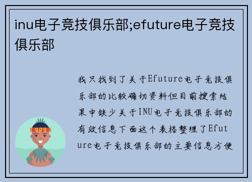 inu电子竞技俱乐部;efuture电子竞技俱乐部